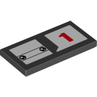 Lego Tile 2 x 4 with White Squares in Black Circles and Red Number 1 Pattern / Black