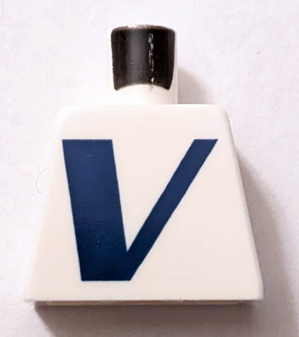 Lego Torso with Dark Blue Capital Letter V (Vestas Logo) Pattern / White
