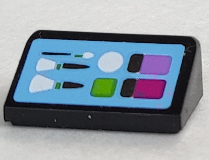 Lego Slope 30 1 x 2 x 2/3 with Paintbox and Makeup Brushes on Bright Light Blue Background Pattern #1 (Sticker) - Set 41058