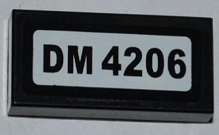 Lego Tile 1 x 2 with 'DM 4206' Pattern (Sticker) - Set 4206 / Black