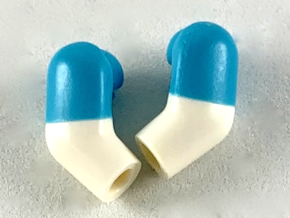 Lego Arm, (Matching Left and Right) Pair with Molded Medium Azure Short Sleeves  Pattern / White