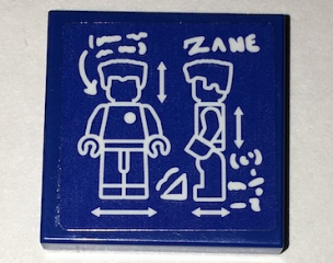 Lego Tile 2 x 2 with Minifigure Blueprint and 'ZANE' Pattern (Sticker) - Set 70594 / Blue