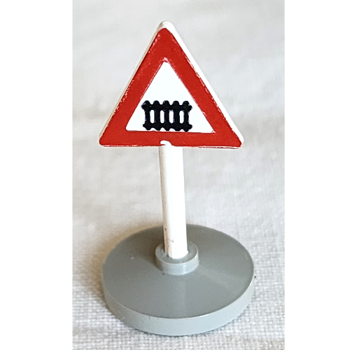 Lego Road Sign Old Triangle with Level Crossing Print & Type 2 Base / White