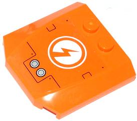 Lego Wedge 4 x 4 x 2/3 Triple Curved with Black Lines, Rivets, Silver Circles and Lightning Bolt in Circle Pattern (Sticker) - Set 70705 / Orange