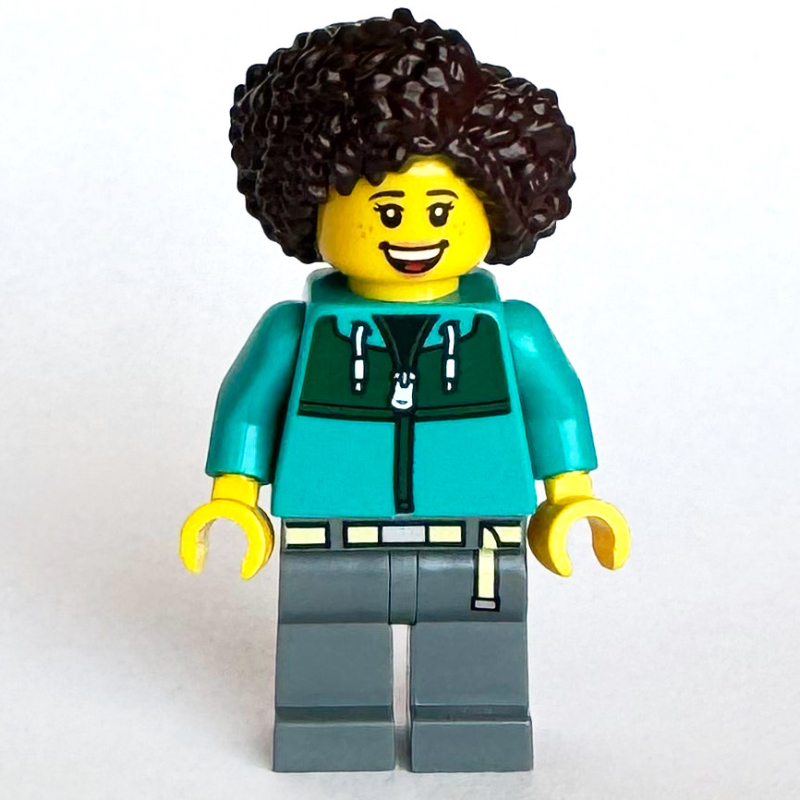 Lego Woman, Dark Turquoise Jacket, Dark Bluish Gray Legs