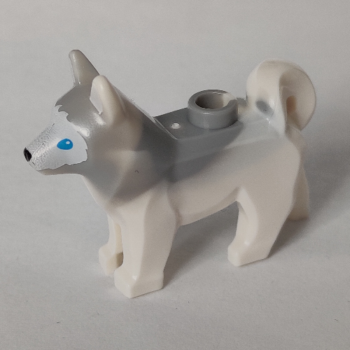 Lego Animal, Dog, Husky with Blue Eyes, Black Nose Print and Marbled Light Bluish Gray Ears and Back Pattern