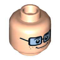 Lego Minifig Head Velma, Dual Sided, Female, Freckles, Blue Tinted Glasses, Smiling / Scared Clenched Teeth Print [Hollow Stud] / Light Nougat