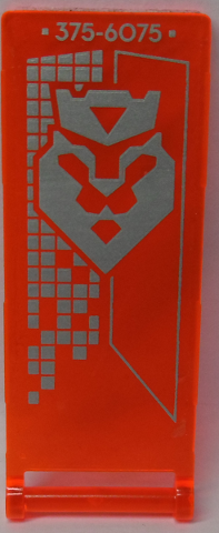 Lego Flag 7 x 3 with Bar Handle with Silver '375-6075' and Lion Head with Crown Pattern Model Right Side (Sticker) - Sets 70317 / 70324 / Trans-Neon Orange