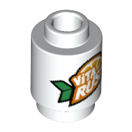 Lego Brick Round 1 x 1 with 'VITA RUSH' Logo with Green Leaves Print / White