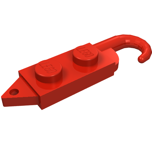 Lego Hook, Plate 1 x 2 with Crane Hook Left / Red