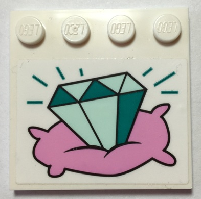 Lego Tile, Modified 4 x 4 with Studs on Edge with Bright Pink Cushion, Light Aqua and Dark Turquoise Faceted Gem Pattern (Sticker) - Set 41288
