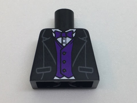 Lego Torso Tuxedo Jacket, White Shirt, Dark Purple Bow Tie and Vest Pattern / Black