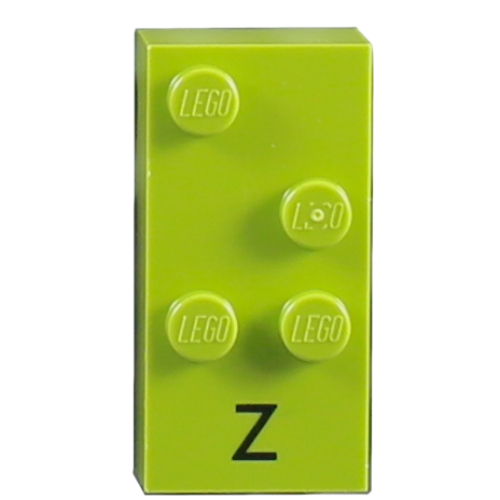 Lego Braille Brick 2 x 4 with 4 Studs ⠵ and 'Z' Print / Lime