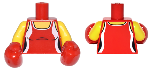 Lego Torso Female Outline Tank Top with White Side Panels and Neck Trim Pattern / Yellow Arms / Red Boxing Gloves