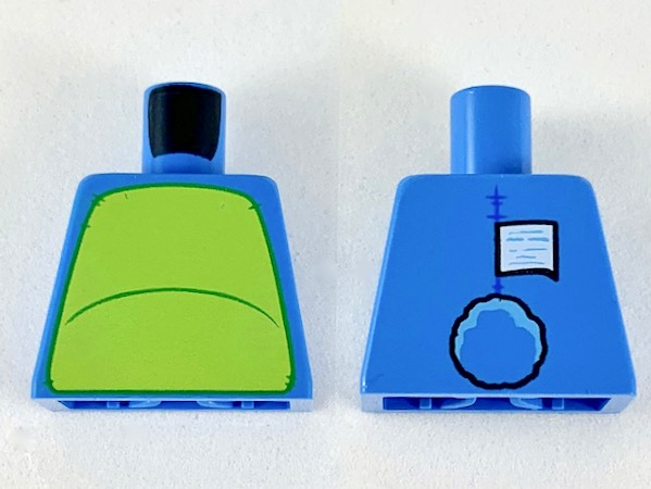 Lego Torso Lime Chest with Puffy Tail and White Tag on Back Pattern / Dark Azure