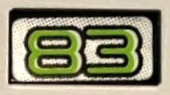 Lego Tile 1 x 2 with Lime Number 83 on Silver Background Pattern (Sticker) - Set 8307 / Black
