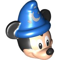 Lego Minifig Head Special Mickey Mouse with Dark Blue Wizard Hat, Black Ears Print / Light Nougat