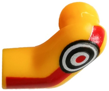 Lego Arm, Left with Red Stripe and Black and White Target Pattern / Bright Light Orange
