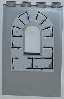 Lego Panel 1 x 4 x 5 Wall with Window with Bricks (4 Outlined on Arch), Black Mortar, Dark Bluish Gray and White Highlights Pattern (Sticker) - Sets 4183 / 7946