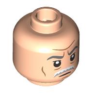Lego Minifig Head Colonel Yularen, Dark Bluish Grey Eyebrows, White Moustache, Nougat Lines, Neutral / Surprised / Light Nougat