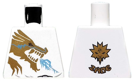 Lego Torso Ninjago Gold Dragon Front and Gold Lion and 'ZANE' Back Pattern / White