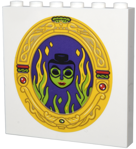 Lego Panel 1 x 6 x 5 with Dark Purple Magic Mirror, Lime Evil Queen and Flames in Yellow and Tan Oval Snake Frame Pattern (Sticker) - Set 43276