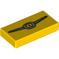 Lego Tile 1 x 2 with Metallic Silver and Red Emblem Print