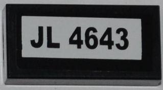 Lego Tile 1 x 2 with 'JL 4643' Pattern (Sticker) - Set 4643 / Black