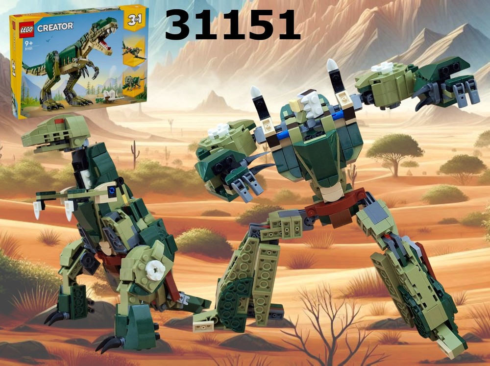 Lego Dinobot Grimlock / Transformer Dinosaur T.Rex using set 31151 T.Rex