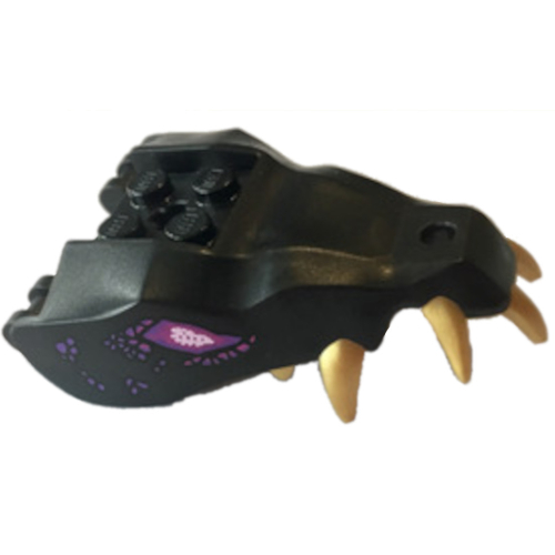 Lego Creature Body Part, Dragon Head Upper Jaw with 4 Studs on Top and Gold Teeth, Dark Purple/Pink Eye Print / Black