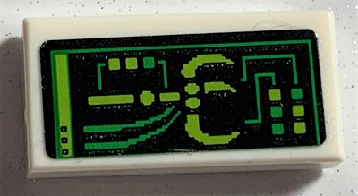 Lego Tile 1 x 2 with Black Screen with Bright Green and Lime Grabber Controls Pattern (Sticker) - Set 70631
