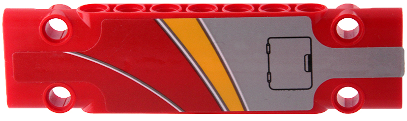 Lego Technic, Panel Plate 3 x 11 x 1 with Bright Light Orange, Red and White Curved Stripes and Light Bluish Gray Hatch with Black Outline Pattern Model Left Side (Sticker) - Set 42098 / Red
