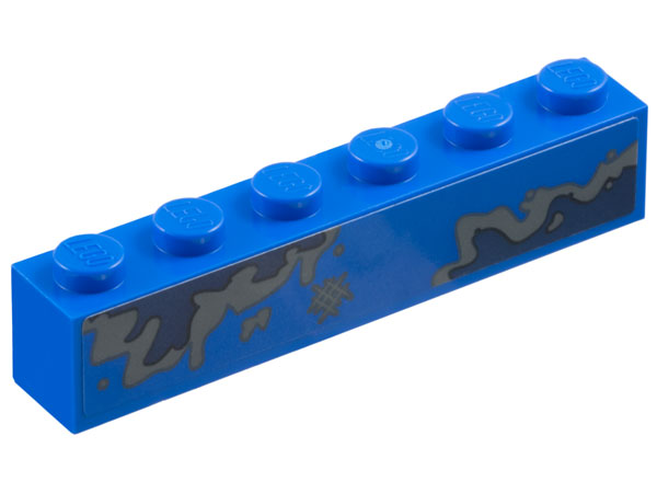 Lego Brick 1 x 6 with Dark Blue and Dark Bluish Gray Corrosion / Rust and Scratch Mark Pattern Model Right Side (Sticker) - Set 77073 / Blue