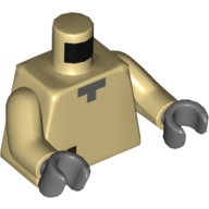 Lego Torso Pixelated Dark Bluish Gray Squares Print, Tan Arms, Dark Bluish Gray Hands / Tan