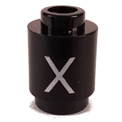 Lego Brick Round 1 x 1 with Letter 'X' Print / Black