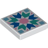 Lego Tile 2 x 2 with Bright Pink/Blue/Dark Turquoise/Bright Blue Mosaic Print / White