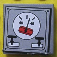 Lego Tile 2 x 2 with Red and White Angle Gauge on Panel with Rivets Pattern (Sticker) - Set 8839 / Light Gray