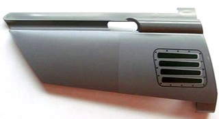 Lego Technic, Panel Fairing #21 Large Long, Small Hole, Side B with Air Vent and Rivets Pattern (Sticker) - Set 8297 / Dark Bluish Gray