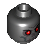 Lego Minifig Head, Evil Skull with Scowl, White Print, Red Eyes Print