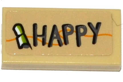 Lego Tile 1 x 2 with 'HAPPY' and Wood Grain Pattern (Sticker) - Set 75823 / Tan