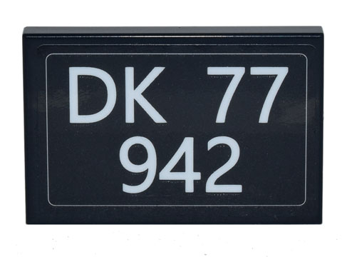 Lego Tile 2 x 3 with License Plate White 'DK 77 942' Pattern (Sticker) - Set 77942 / Black