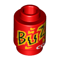 Lego Brick Round 1 x 1 Open Stud with 'Buzz Cola' Print / Red