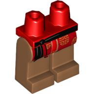 Lego Hips and Medium Nougat Legs with Black Sash Belt, Gold Decorations Print / Red