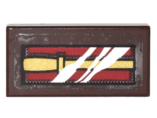 Lego Tile 1 x 2 with Box with Gold Wand on Dark Red Background with Reflection Pattern (Sticker) - Set 10217