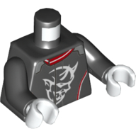 Lego Torso Racing Jacket, Red and White Trim, White Demon Head Print, Black Arms, White Hands