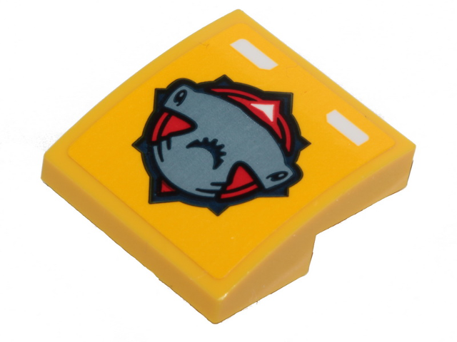 Lego Slope, Curved 2 x 2 x 2/3 with Hammerhead Shark Head, Red Compass Rose on Yellow Background Pattern (Sticker) - Set 60264