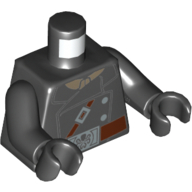 Lego Torso Jacket with Brown Strap and Silver Buttons and Belt Buckle with Hydra Logo Print, Black Arms and Hands / Black