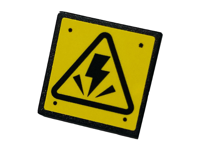 Lego Road Sign 2 x 2 Square with Open O Clip with Electricity Danger Sign and 4 Rivets on Yellow Background Pattern (Sticker) - Set 75931