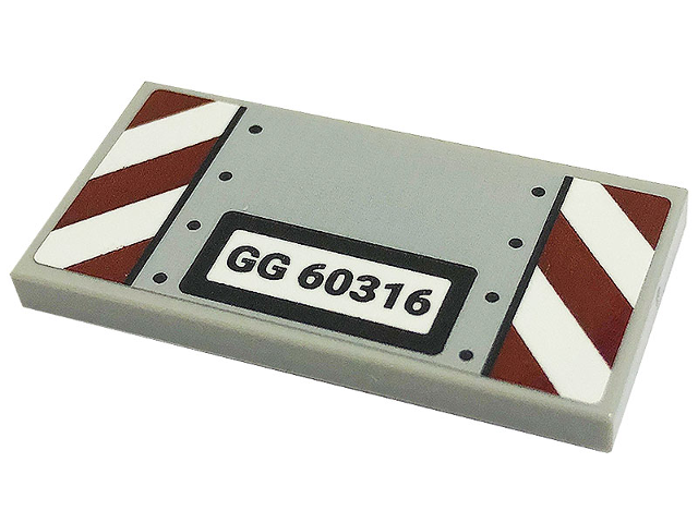 Lego Tile 2 x 4 with 'GG 60316', Black Dots, Dark Red and White Danger Stripes Pattern (Sticker) - Set 60316