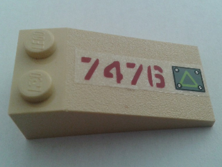 Lego Slope 18 4 x 2 with Lime Triangle on Metal Plate and Dark Red '7476' Pattern (Sticker) - Set 7297 / Tan